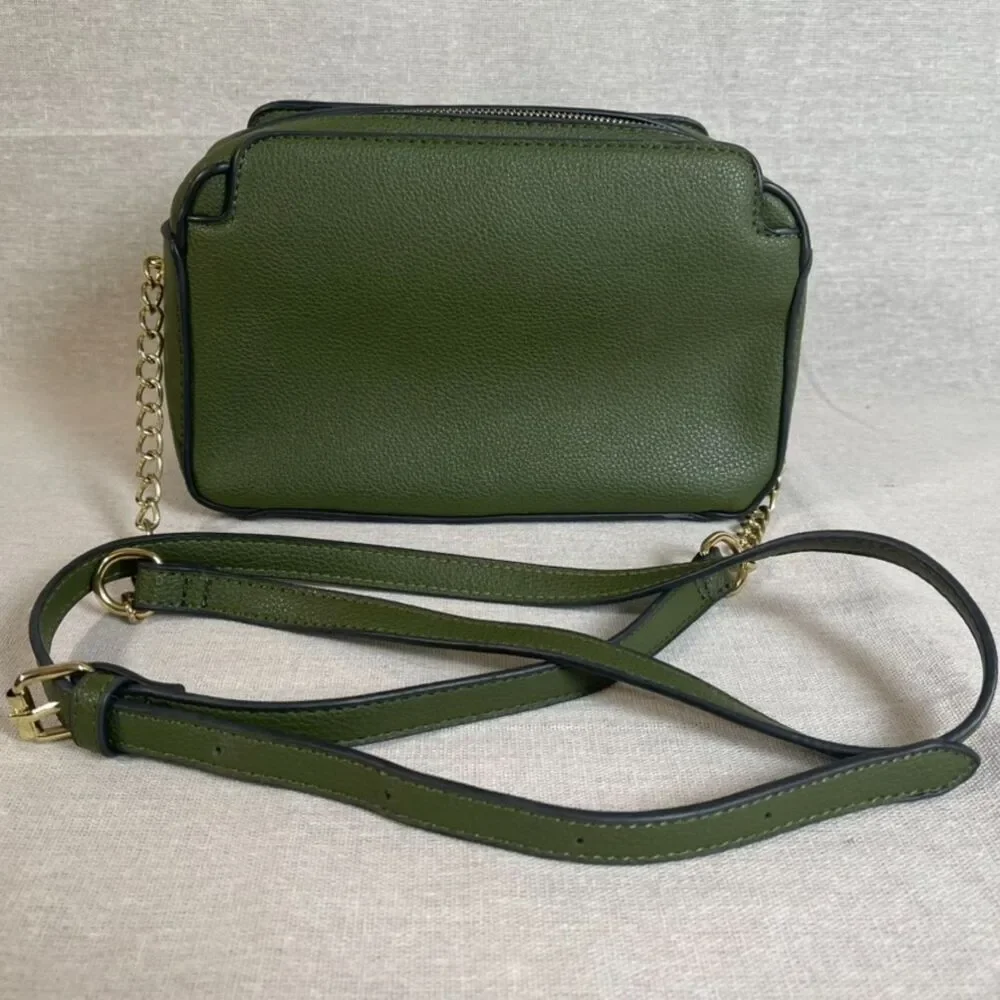 Olive Green Vegan Leather Camera Bag Crossbody Purse